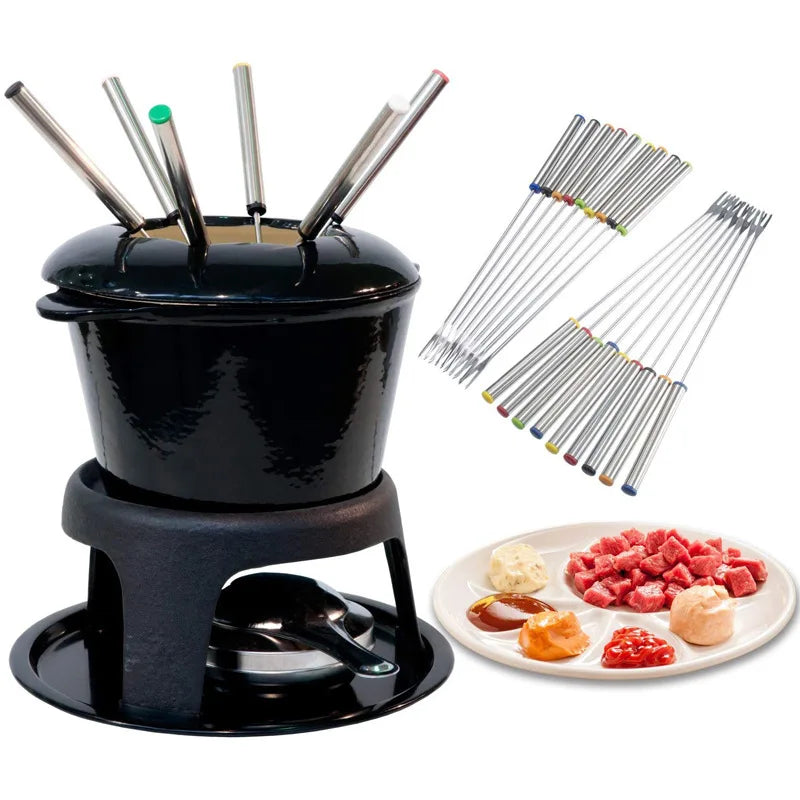 Tejesa 12Pcs Stainless Steel Chocolate Fork Cheese Pot Hot Forks Cake Fruit Dessert Fork Set Fondue BBQ Meat Skewer Kitchen Accessories