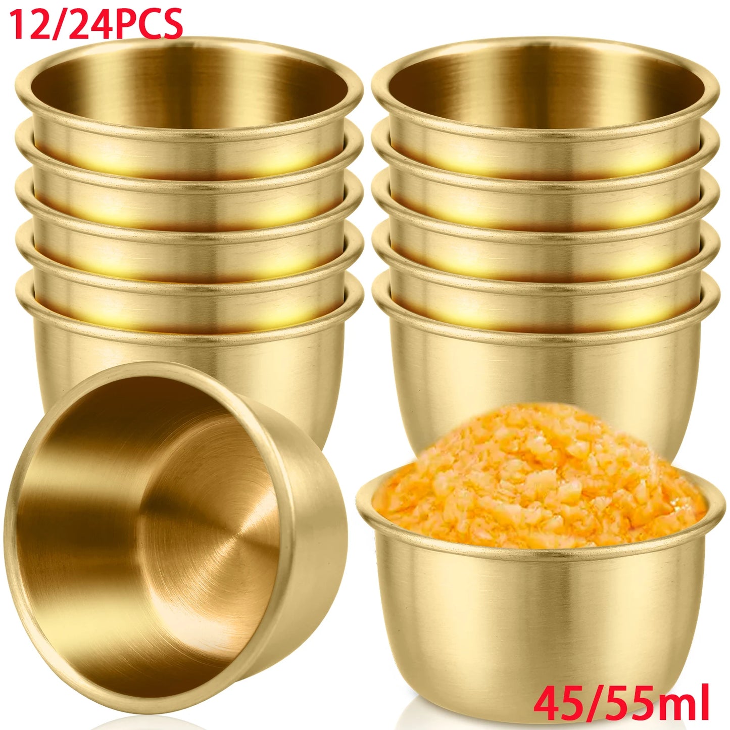 12/24Pcs Stainless Steel Small Sauce Cup Seasoning Spice Dishes Round Dipping Bowl 45/55ml Tableware Kitchen Supplies Korean