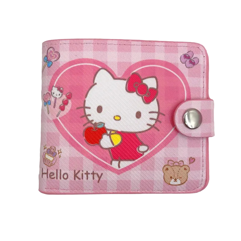 Tejesa New Hello Kitty Cinnamoroll My Melody Kuromi Pu Casual Money Bag Coin Purse Card package Wallet With Button ﻿Girl Christmas gift