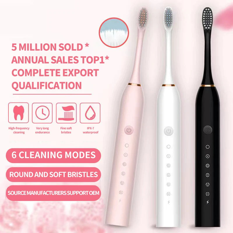 Hemasa  Electric Toothbrush for Adults  /Waterproof  Brush Head USB Rechargeable 6 cleaning  Modes