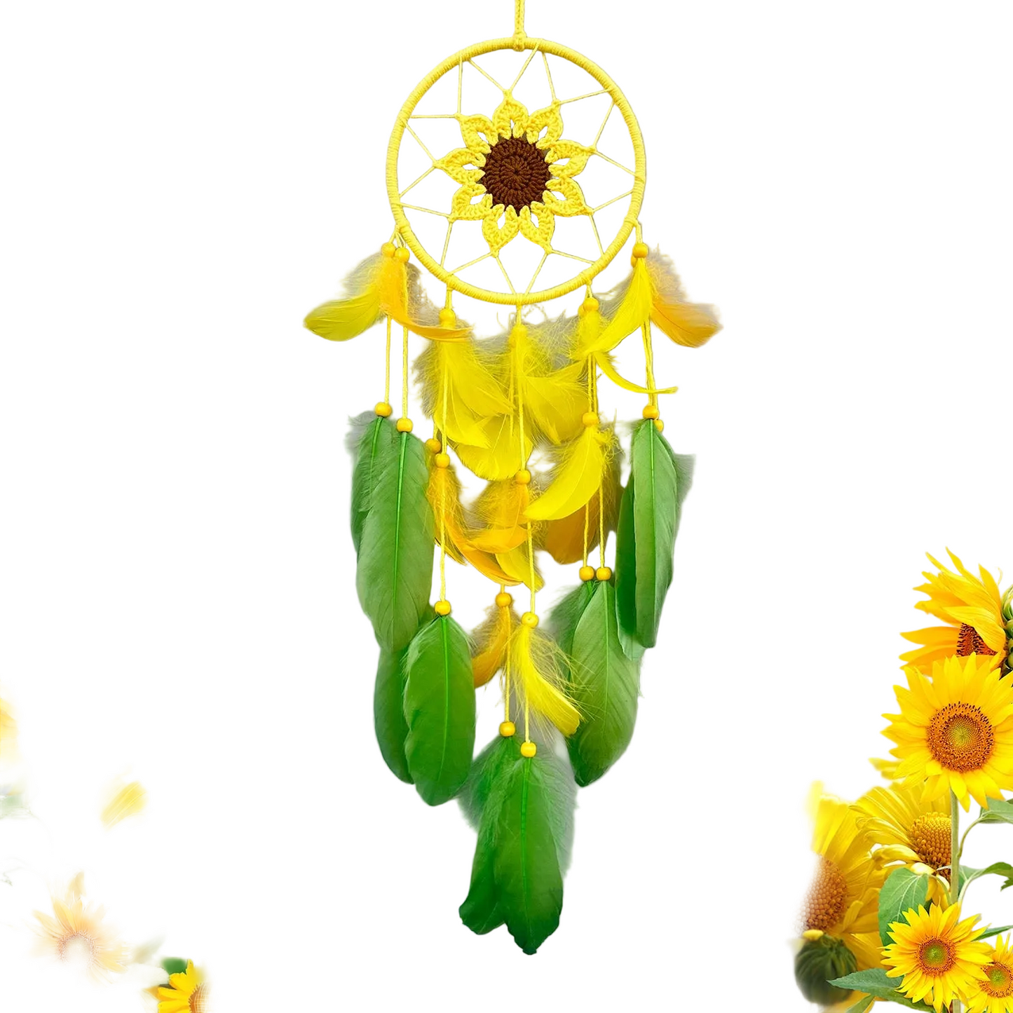 Tejesa Sunflower Feathers Dream Catcher Wall Hangings Handmade Weave Wind Chimes Window Pendnats Bedroom Decorations For Girls
