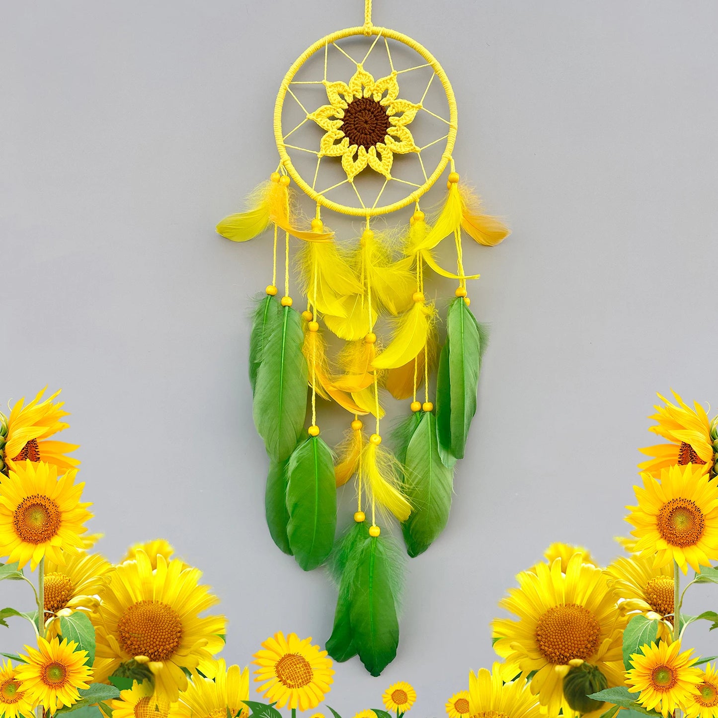 Tejesa Sunflower Feathers Dream Catcher Wall Hangings Handmade Weave Wind Chimes Window Pendnats Bedroom Decorations For Girls