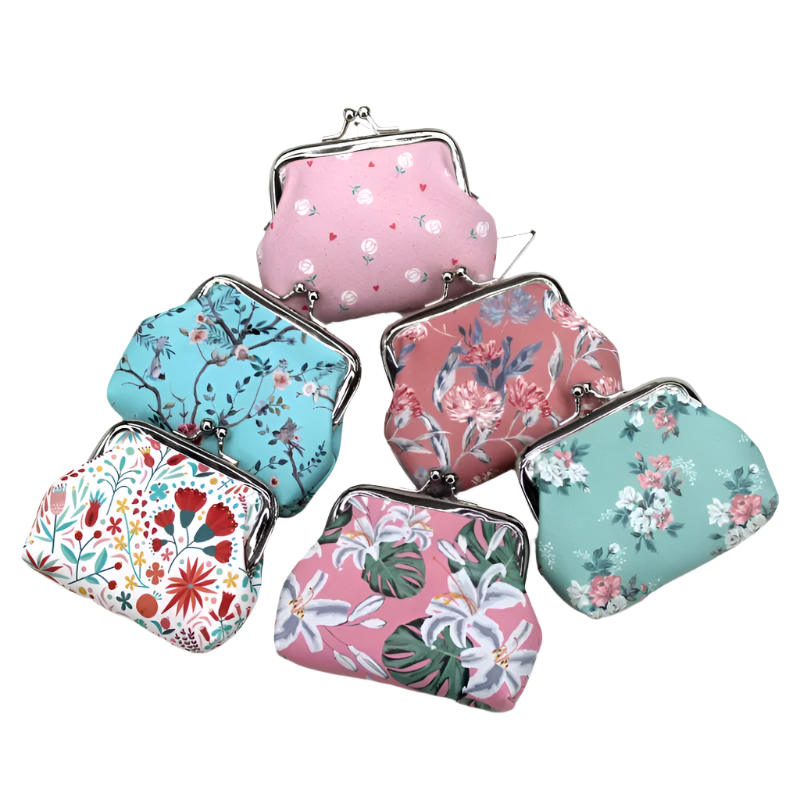 Hemasa  Flower Printing Coin Purses Girl  / Ladies  Purse Female Mini Money Bag PU Leather Key Card Holder Wallet