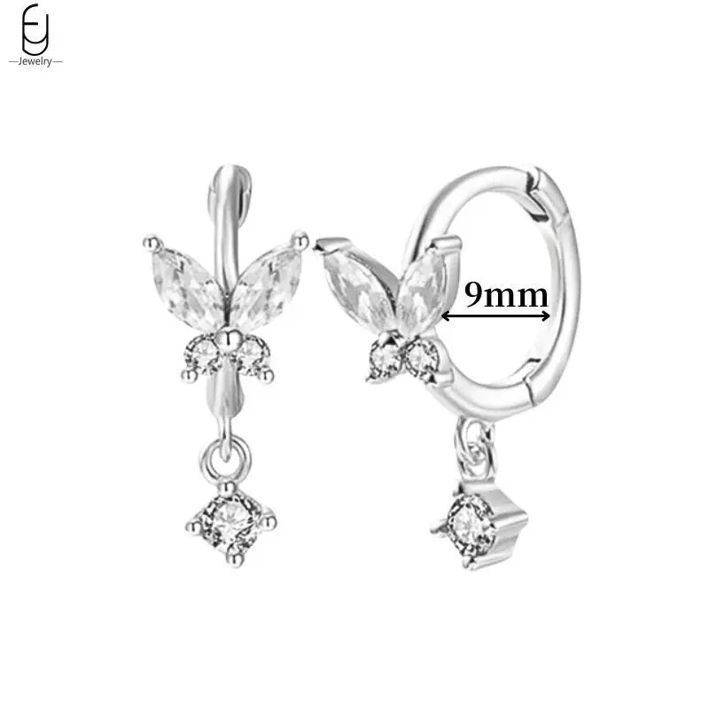 Hemasa 925 Sterling Silver Ear Buckles Fashion Hoop Earrings /White Crystal Luxury Women's Earrings Wedding Women's Jewelry Premium Gift