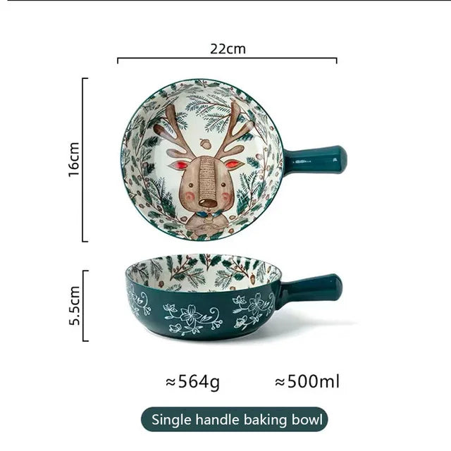 Hemasa Ceramic Bakeware With Handle Forest Animals Baking Pan  Underglaze  Kitchen Tableware Salad Bowl Au Gratin Dishes