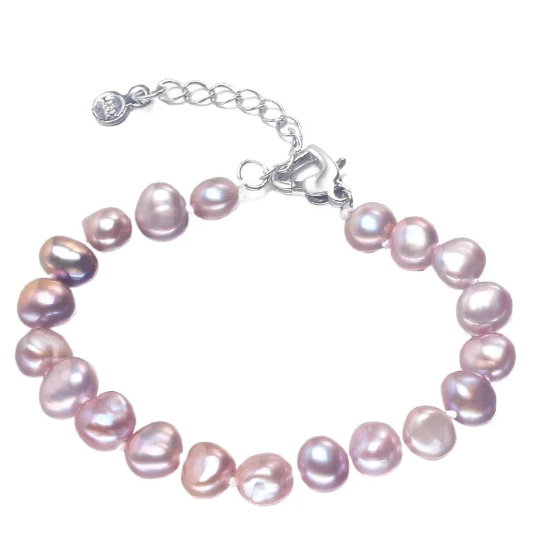 YWYC 5-6mm Heart Buckle Bracelet for Women Natural Freshwater Baroque Pearl 16-20cm Bracelets with Chain