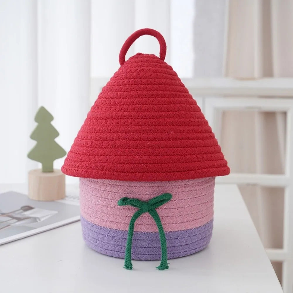 Tejesa Gift Cotton Rope Woven Storage Basket House Shape Ins Style Desk Organizer Handwoven Sundries Container Box Bedroom Decor