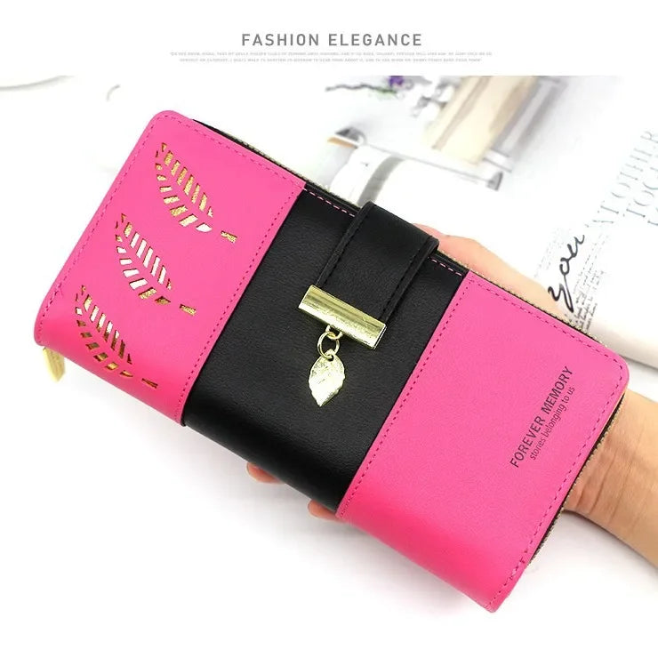 Tejesa Long Leaf Wallet Ladies Handheld Phone Bag Hollow out Design New Style Korean Version Bifold Money Clip