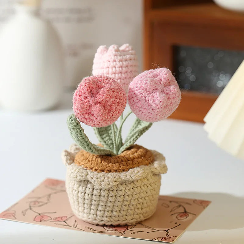 Hemasa Crochet  Colourful  Kintted  Potted  Sunflowers Table Decor Graduation Gift