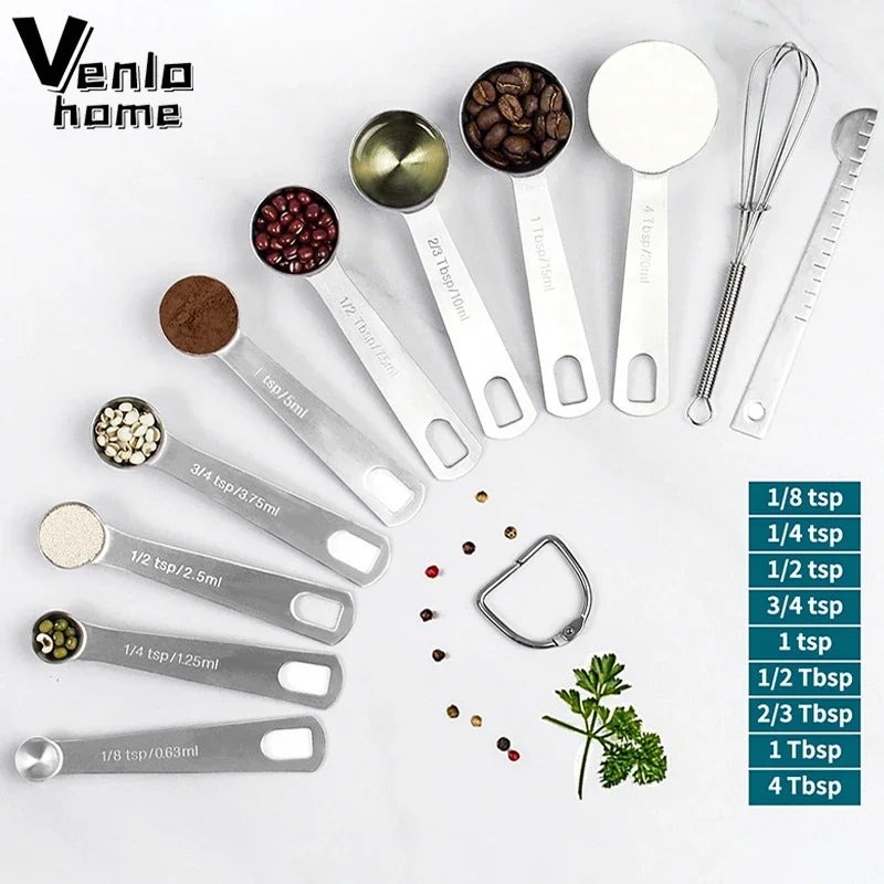 Tejesa 6/9/11Pcs Measuring Spoons Set Stainless Steel Seasoning Coffee Scoop Measuring Spoon With Scale Kitchen Baking Measuring Tools