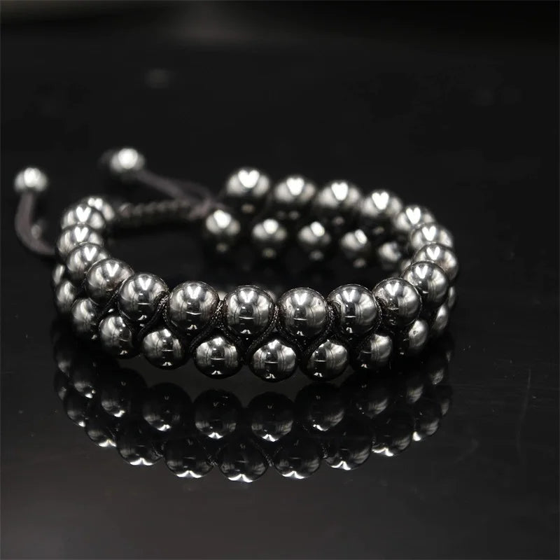 Hemasa Hematite  Natural Stone Beads Bracelet Yoga Stress Relief Healing Gemstone Jewelry Girls