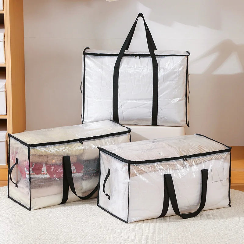 Tejesa  2PCs Transparent storage bag, cotton quilt, clothing moving bag, large capacity waterproof and moisture-proof quilt organizing bag