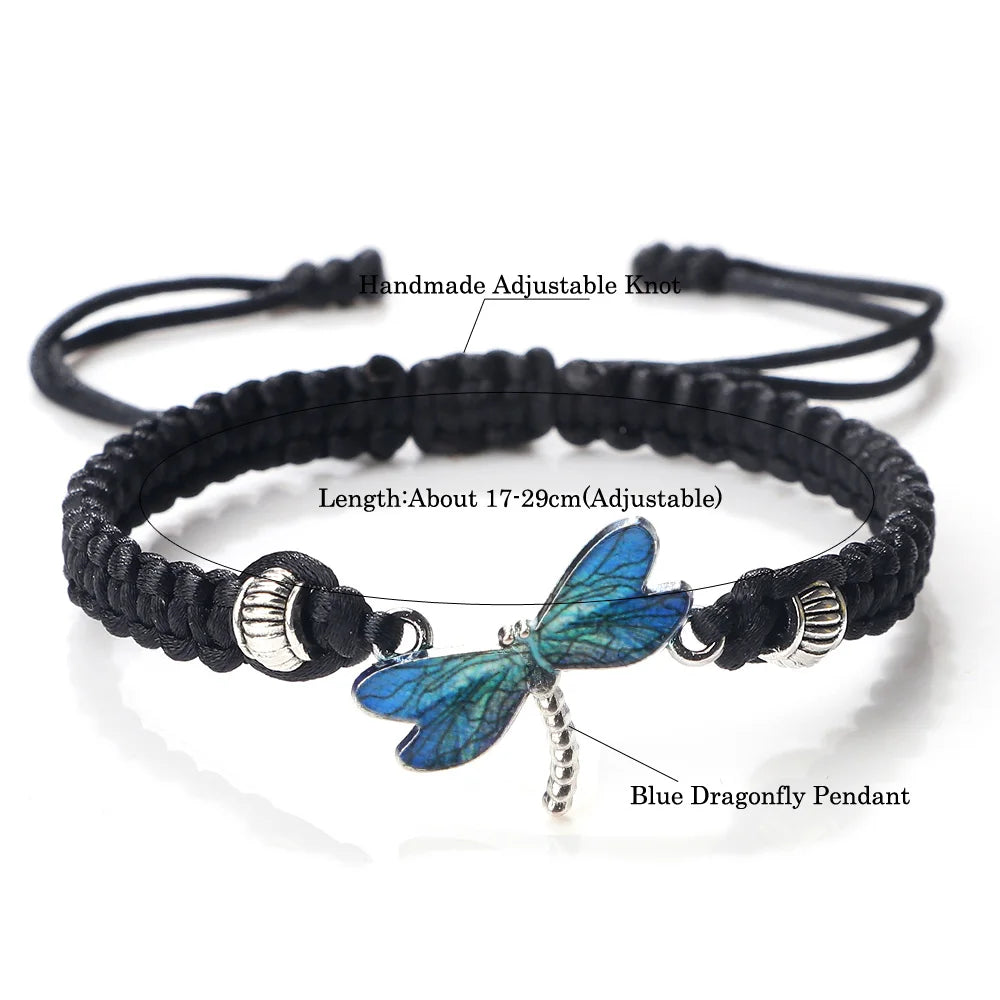 Handmade Blue Dragonfly Bracelets For Women Bohemian Charm Sweet Animal Pendant Braided Bracelet & Bangle Men Lucky Jewelry Gift