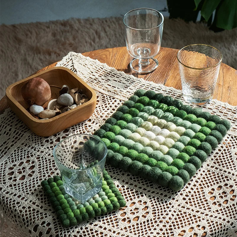 Green Series Handmade Wool Felt Pot Holder Coaster Cup Drink Pad Home Dining Room Decor Table Protection Decoration Accessories