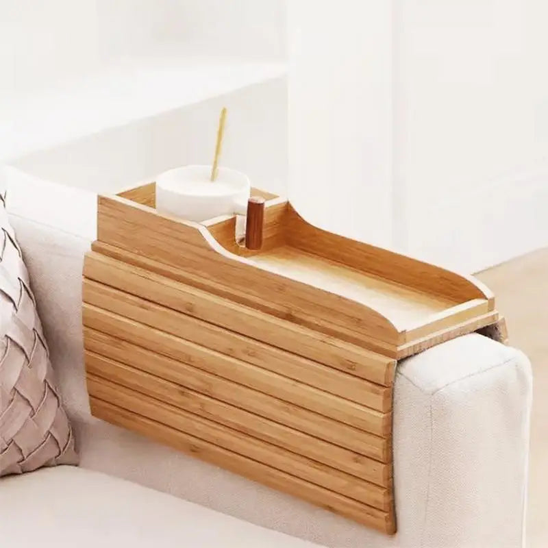 Hemasa Couch Arm Tray Wooden Cup Holder Couch Arm Table Sofa Tables Sofa Arm Organizer Removable Adjustable For Snacks Drinks TV Remote