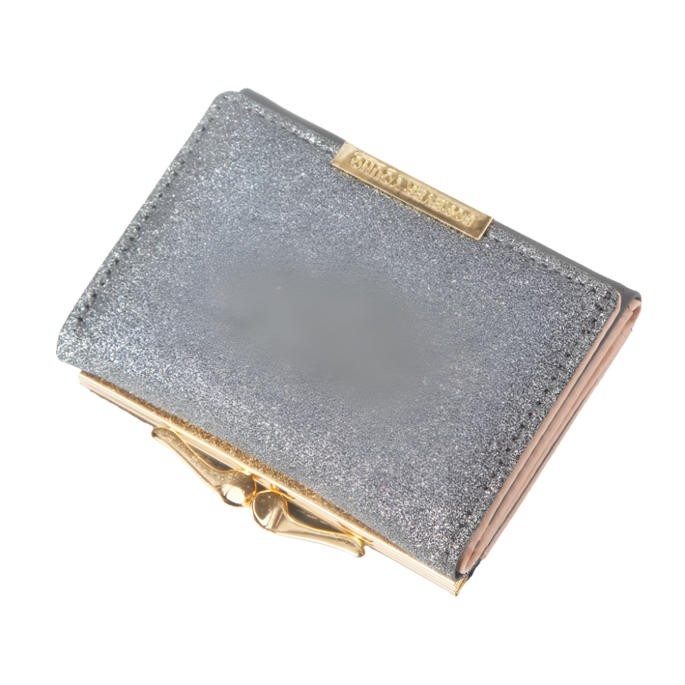 Hemasa Metal Buckle Ladies Bright Leather Fashion Purse,Women's Short Wallet, Small Shiny Leather Three Fold Leather Wallet