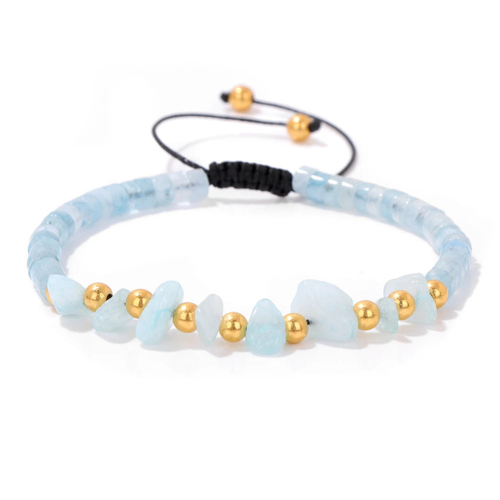 Tejesa Irregular Natural Gem Crystal Stone Beads Bracelet Braided Obsidian Aventurine Amethysts Aquamarin Opal Chip Bracelets For Women