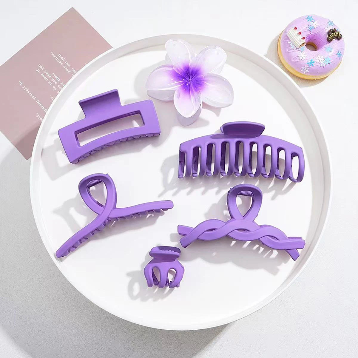 Tejesa  6pcs/set ins fresh sweet girl  pink and purple series frangipani grab clip set, hair ornament shark clip