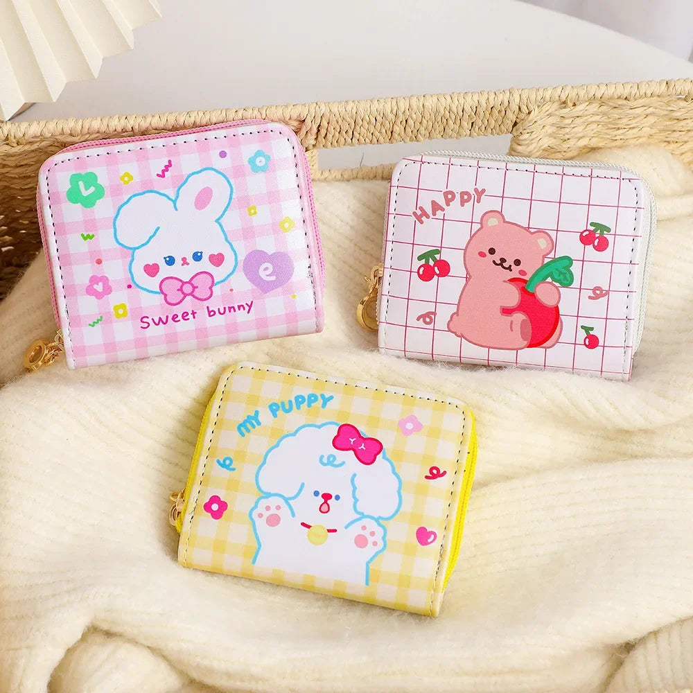 Hemasa PU Leather Girls Wallet /Cute Cartoon Zipper Card Holder/ Mini Clutch Wallet Key Chain Coin Purse