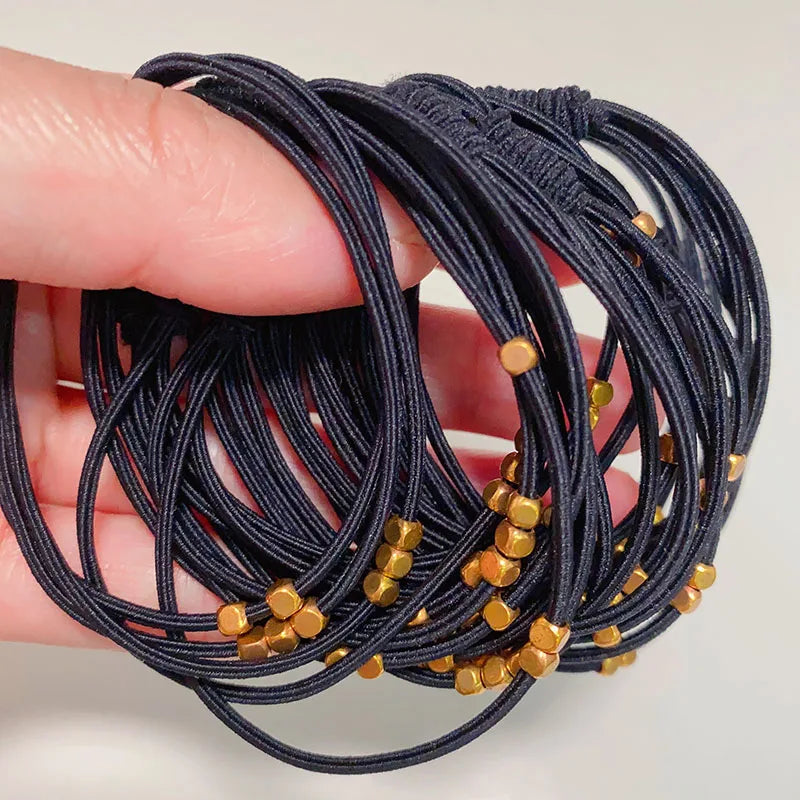 Tejesa 10PCS Korean Women Elastic Hair Rubber Bands  for Girs /Golden Plated Beads Hair Scruchies Hair Tie/Holder