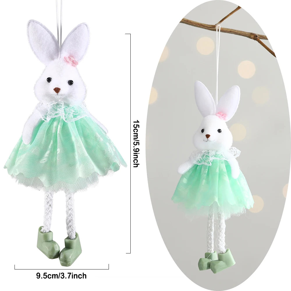 Hemasa Easter Bunny Hanging Ornaments Pastel Purple Green Blue Yellow Skirt Rabbit Doll Figurine Kids Gifts Spring Easter Decorations