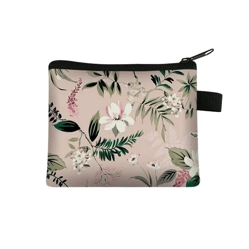 Tejesa Floral Print Cosmetic Bag Girl Women Sanitary Napkin Storage Organizer Bag Coin Card Money Eearphone Lipstick Holder Pouch