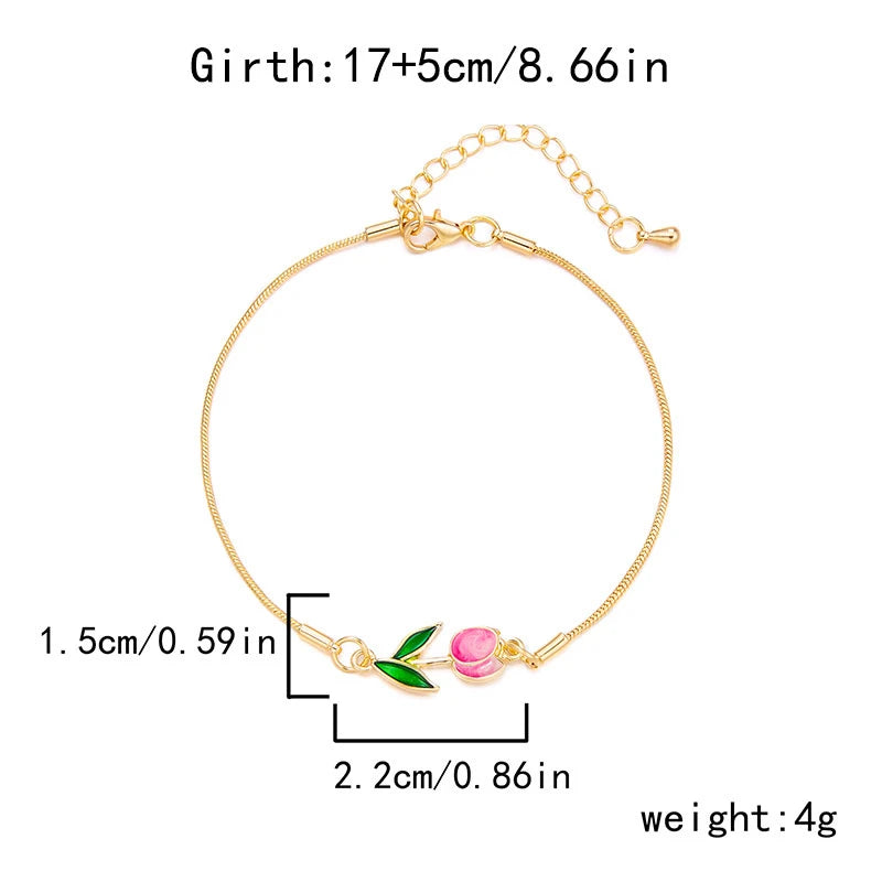 Korean Tulip Bracelet For Women Elegant Colorful Enamel Flower Wristband Bracelet Fashion Lover Friendship Jewelry Wholesale