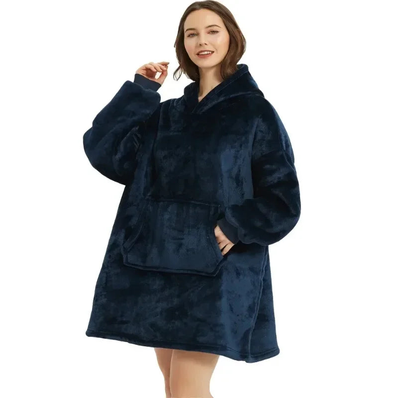Winter Hoodies Sweatshirt Women Men Pullover Fleece Giant TV Oversized Blanket with Sleeves Robe Wearable Blankets