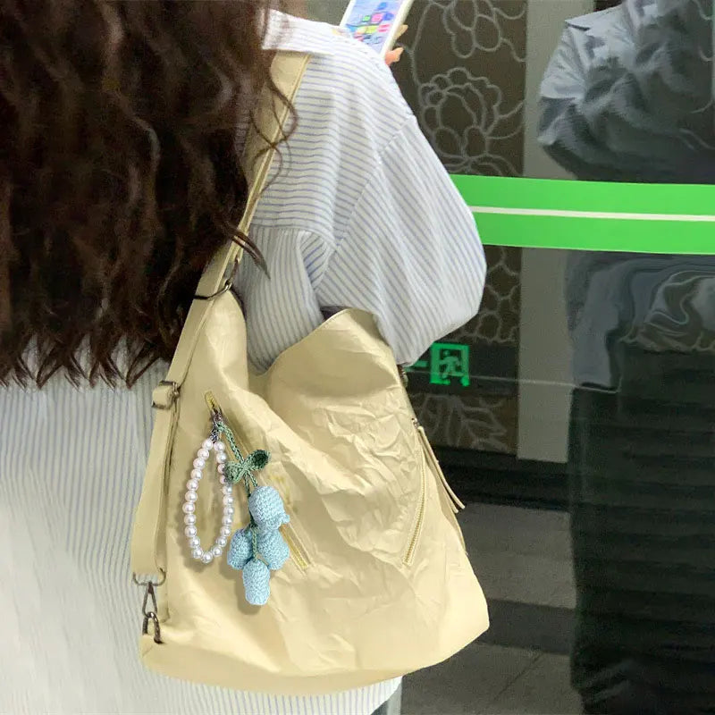 Hemasa 1pc Sweet Wool Crochet Lily Of The Valley Keychain Girls Pearl Chain Bag Pendant