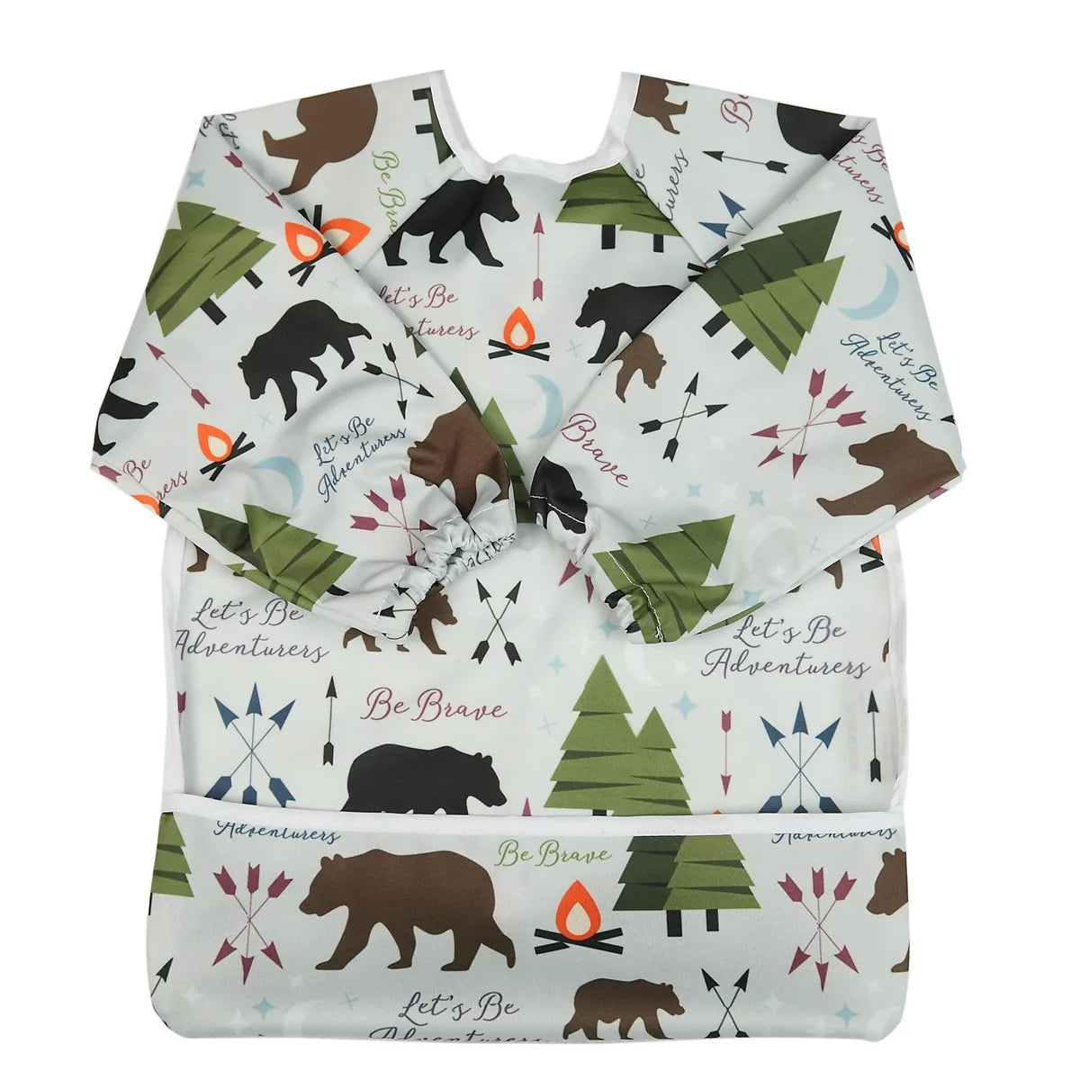 [Sigzagor] 1 Baby Bib Feeding Waterproof Long Sleeve Shirt Toddler Painting Drawing With Pocket 1-3 years old