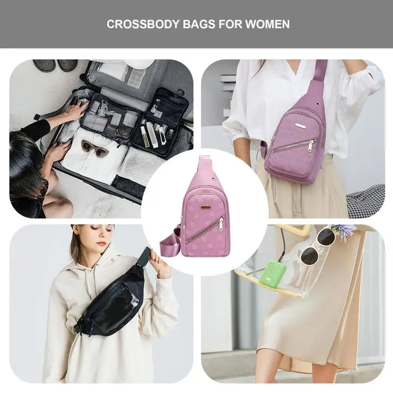 Hemasa Womens Sling Bags Crossbody Sports Sling Backpack Chest Bag Waterproof Oxford Cloth Crossbody Purse With Earphone Hole Sling Bag