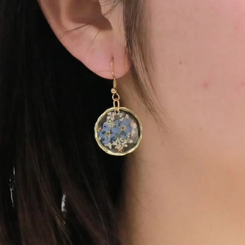 Elegant Natural Flower Round Earring Women Cute Epoxy Resin Pressed Flower Earrings Coloful Floral Natural Earring Wholesale