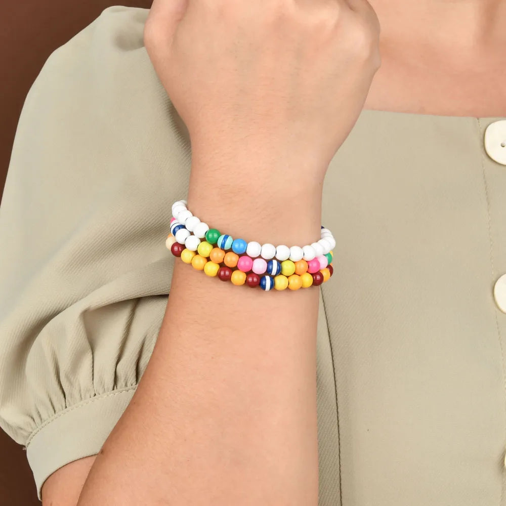 Hemasa Stretchable Femme Colors Enamel Bead Bracelet  for Women/Girls