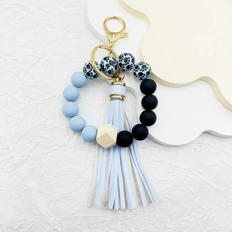 Silicone Tassel Beaded Bag Accessories Cross-Border Keychain Hand Bracelet Jewelry Decoration from Mainland China