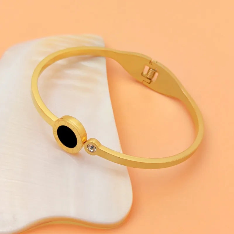 Hemasa Black/Sliver/Golden Shell Bangle For Women Jewelry Crystal Roman Numerals Bracelet & Bangles