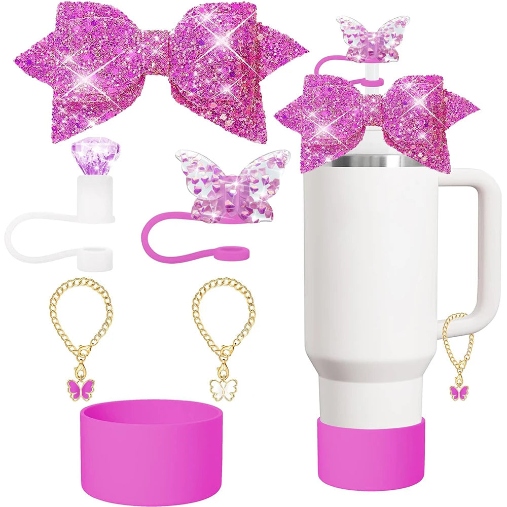 Hemasa Charm accessories,bow and diamond straw cap for Cup 40/30 oz accessories with Charm Chain Unlimited for Tumbler