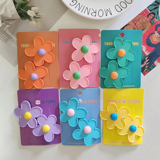 Hemasa 2pc Cute Colorful Flower Hair Side Clips Hairpin for Girls Women Kids Childs Vintage Crab for Gift Party Hair Accessories