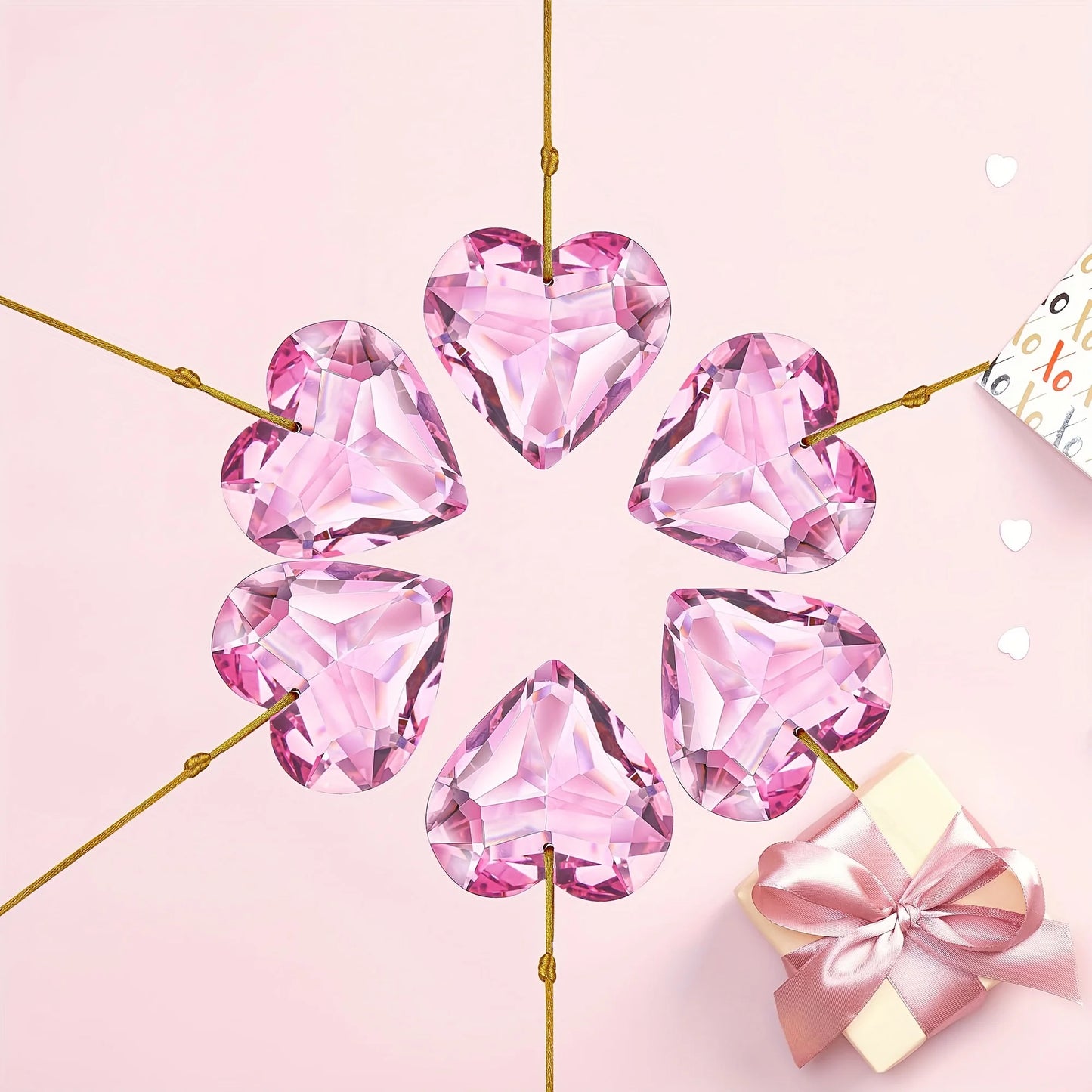 Tejesa 6-piece pink heart-shaped crystal decorations Valentine's Day heart-shaped decorations rainbow hanging crystal ornaments, for wi