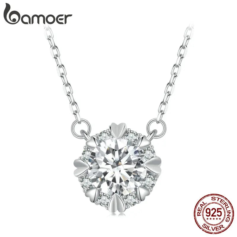 Bamoer 1.0 Carat Real Round Moissanite Pendant Necklace For Women 925 Sterling Silver Wedding Engagement Fine Jewelry Gift