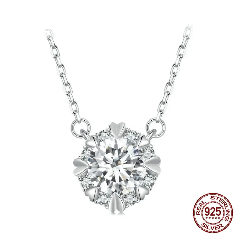 Tejesa 1.0 Carat Real Round Moissanite Pendant Necklace For Women/ 925 Sterling Silver Wedding Engagement Fine Jewelry Gift