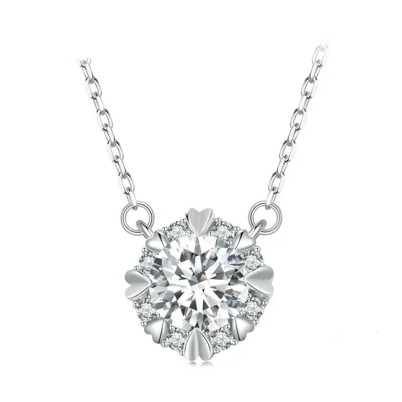 Tejesa 1.0 Carat Real Round Moissanite Pendant Necklace For Women/ 925 Sterling Silver Wedding Engagement Fine Jewelry Gift
