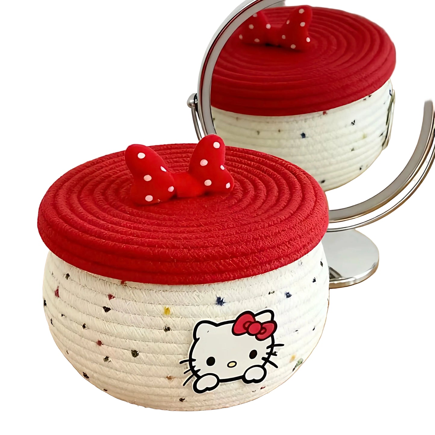 Tejesa Cute Kit  Storage Box with Lid Bowknot Cotton Rope Woven Basket Cosmetic Organizer for Girls Home Storage Supplies