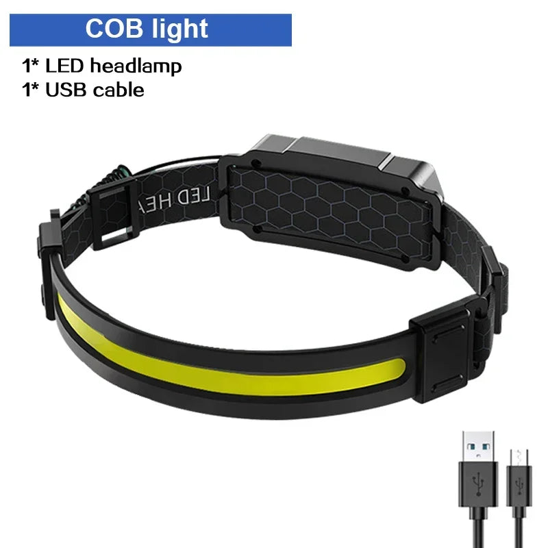 Super Bright XPG+COB Flood Sensing Headlight Type-C Charging Outdoor Zoom Fishing Hiking Lighting Headworn Flashlight