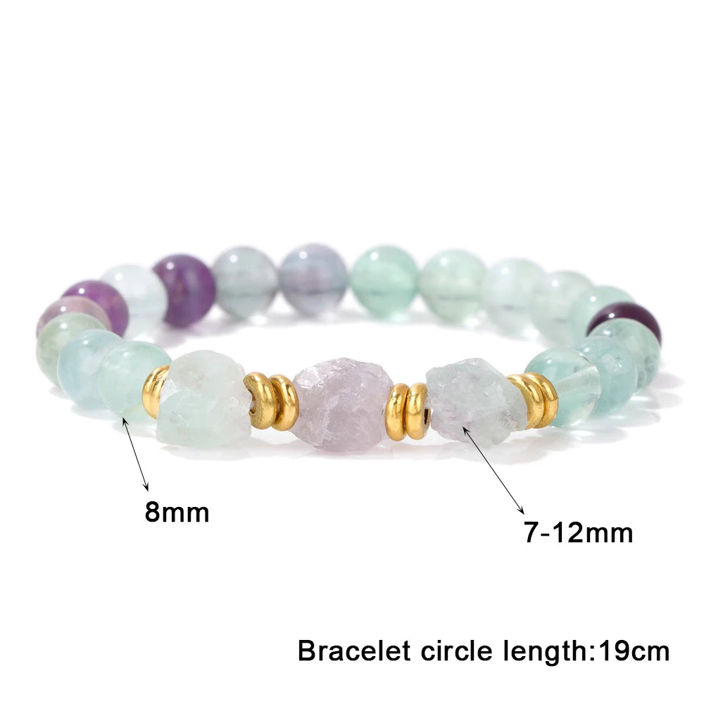 Irregular Raw Quartzs Charm Bracelet Rose Quartzs Amethysts Citrines Beads Elastic Bracelets For Women Men Healing Reiki Jewelry