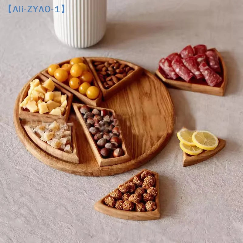 Tejesa  Divided Wood Serving Tray Snack Dessert Platter Fruit Appetizer Serving Plate Serving Platter Round