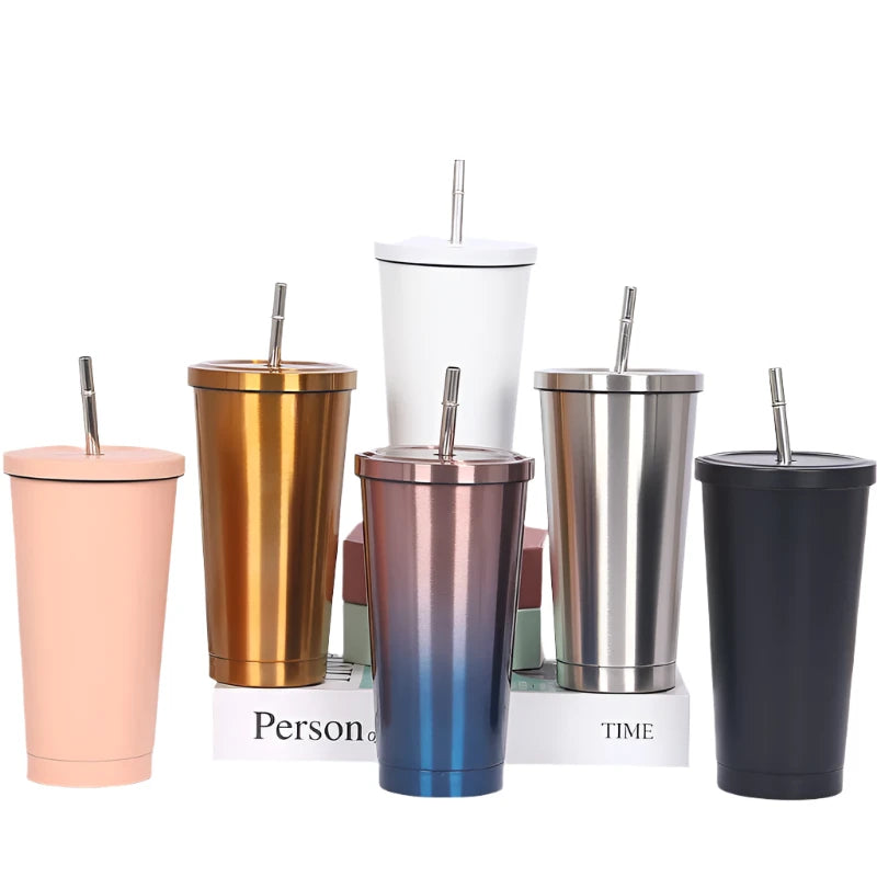Hemasa New Vacuum Insulated Mug Stainless Steel Thermos Cup Car Coffee Drinking Cup With Straw