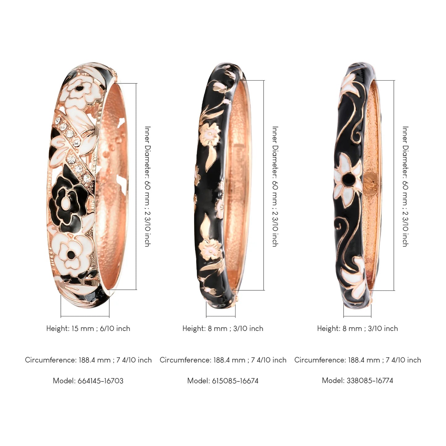 Hemasa 3 Pcs Set Cloisonne Bangles For Women