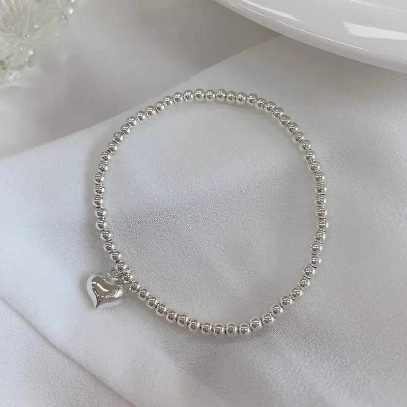MEETSOFT 925 Sterling Silver Ball Heart Geometry Bracelets for Women Girl Minimalist Elegant Temperament  Fine Jewelry Gift