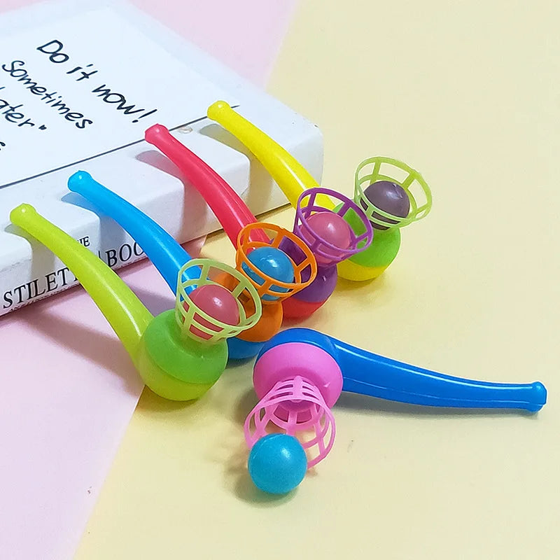 10PCS/Set Blow Pipe & Balls Kid Blow Blowing Children Toys Sports Games Gift Plastic Pipe Balls Toy For Girls Color Random ﻿