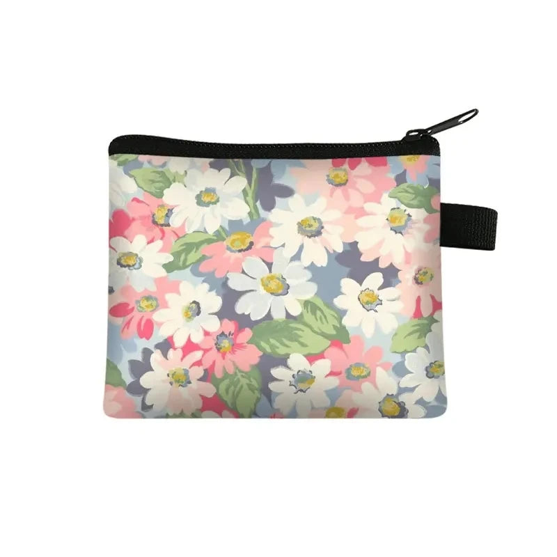 Tejesa Floral Print Cosmetic Bag Girl Women Sanitary Napkin Storage Organizer Bag Coin Card Money Eearphone Lipstick Holder Pouch